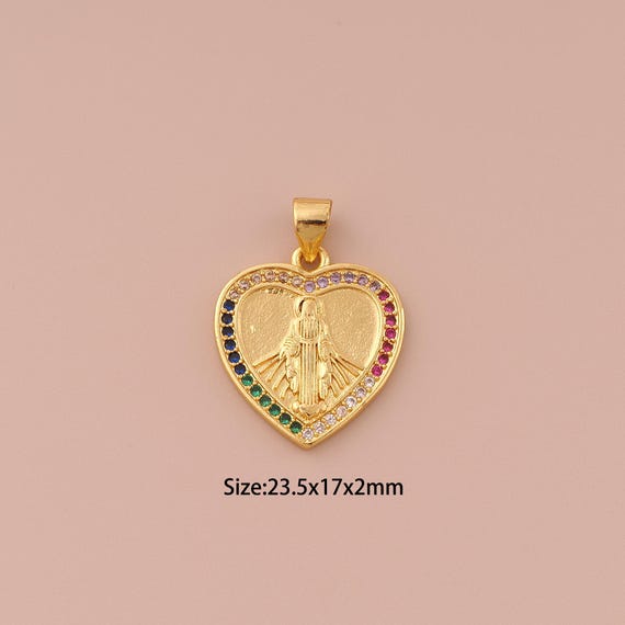 18K Gold Virgin Mary Charms,CZ Pave Minimalist Charms Pendants,Heart Charm for DIY Jewelry Making Supply