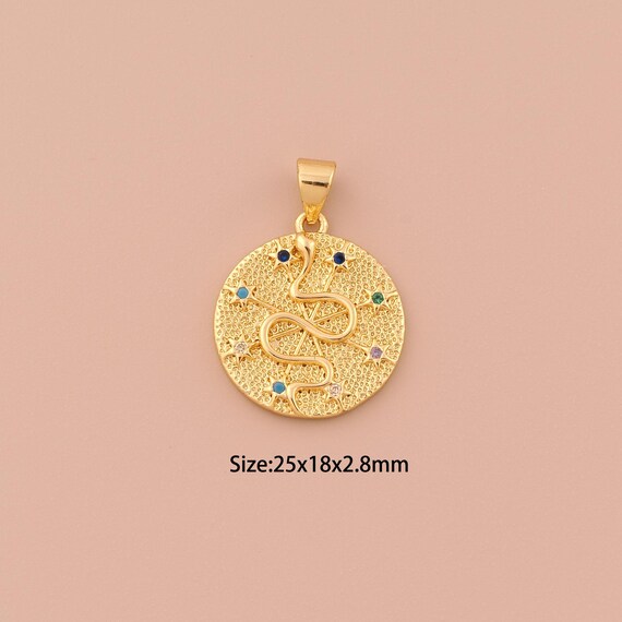 18K Gold Snake Charms,CZ Pave Minimalist Charms Pendants,Star Charm for DIY Jewelry Making Supply