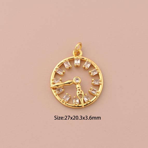 18K Gold Clock Charms,CZ Pave Clock Charms Pendants,Clock Charm for DIY Jewelry Making Supply