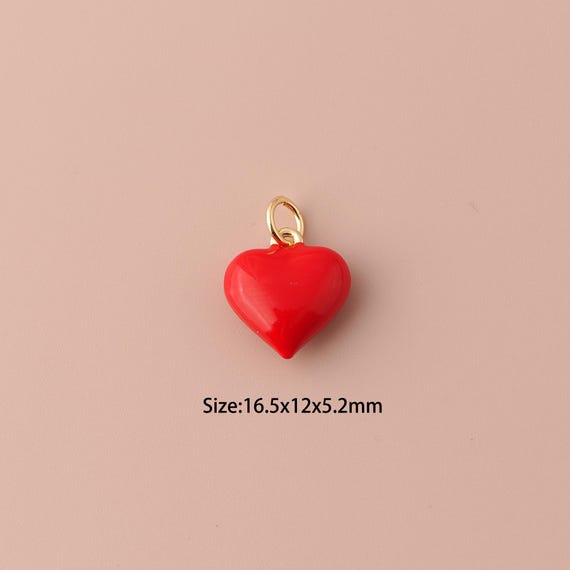 18K Gold Heart Charms,Enamel Minimalist Charms Pendants,Heart Charm for DIY Jewelry Making Supply