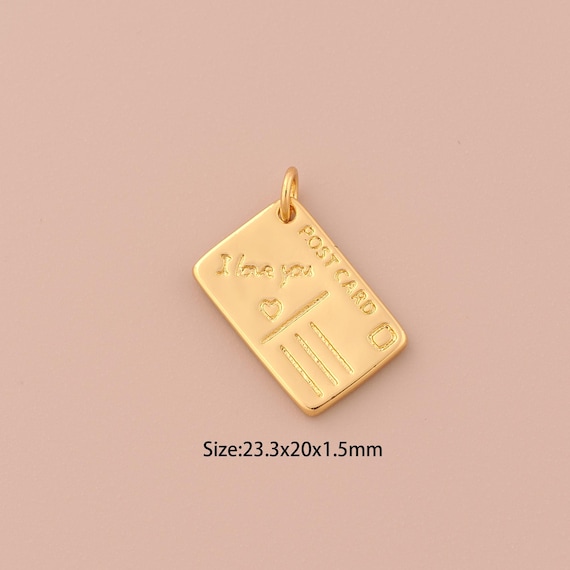 18K Gold Letter Charms,Square Charms Pendants,Postcard Charm for DIY Jewelry Making Supply