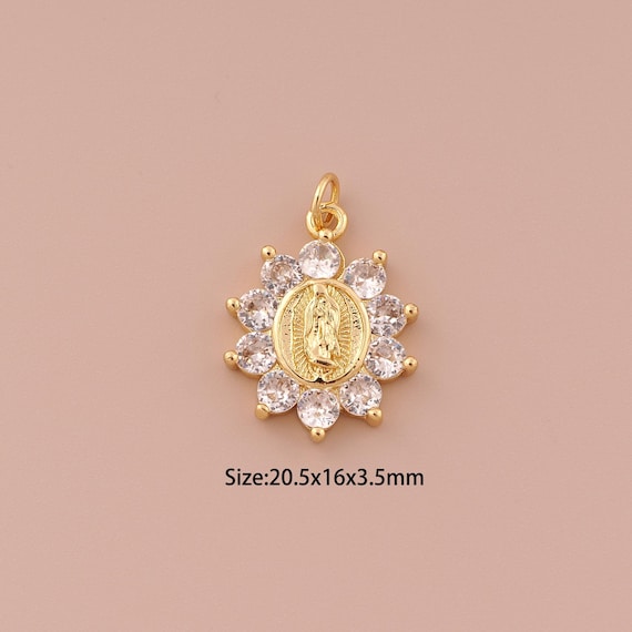 18K Gold Virgin Mary Charms,CZ Pave Religious Charms Pendants,Catholic Charm for DIY Jewelry Making Supply