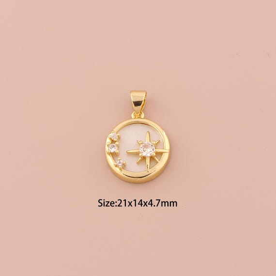 18K Gold Polaris Charms,CZ Pave Minimalist Charms Pendants,Polaris Charm for DIY Jewelry Making Supply