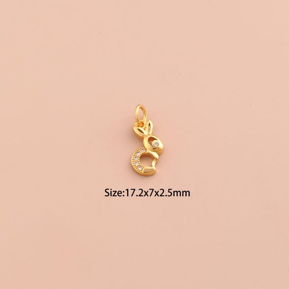 18K Gold Rabbit Charms,CZ Pave Animal Charms Pendants,Rabbit Charm for DIY Jewelry Making Supply