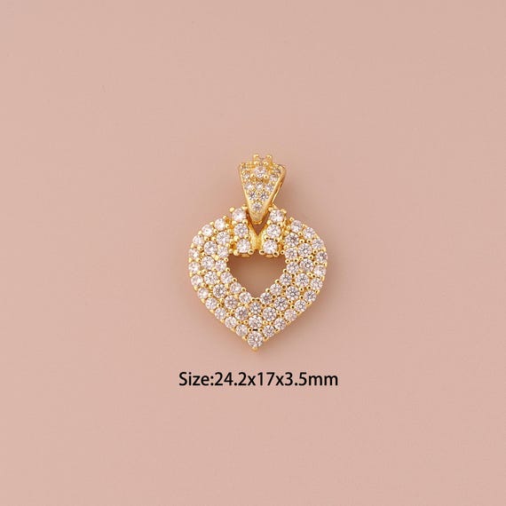 18K Gold Heart Charms,CZ Pave Minimalist Charms Pendants,Heart Charm for DIY Jewelry Making Supply