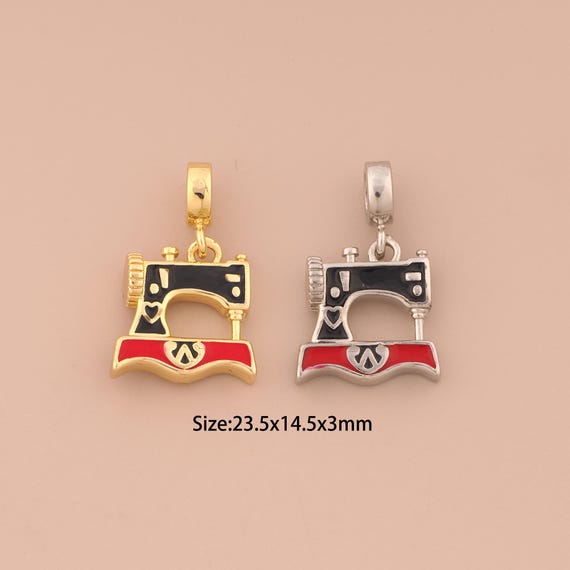 18K Gold Sewing Machine Charms,Enamel Sewing Machine Charms Pendants,Sewing Machine Charm for DIY Jewelry Making Supply