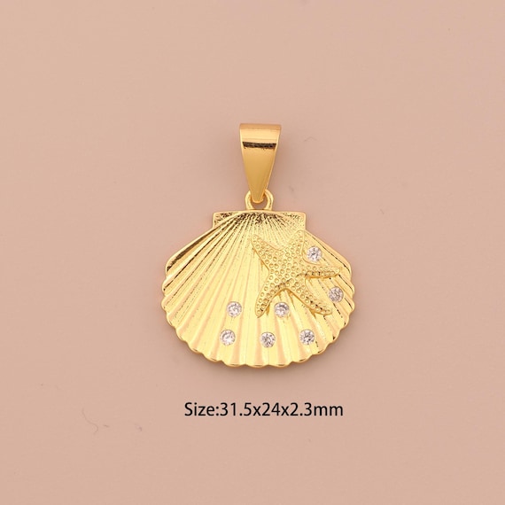 18K Gold Shell Charms,CZ Pave Starfish Charms Pendants,Shell Charm for DIY Jewelry Making Supply