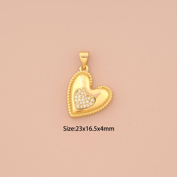 18K Gold Heart Charms,CZ Pave Heart Charms Pendants,Heart Charm for DIY Jewelry Making Supply