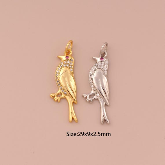 18K Gold Bird Charms,CZ Pave Minimalist Charms Pendants,Bird Charm for DIY Jewelry Making Supply