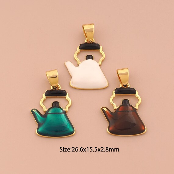 18K Gold Kettle Charms,Enamel Kettle Charms Pendants,Kettle Charm for DIY Jewelry Making Supply