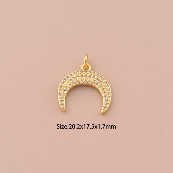 18K Gold Cow Horn Charms,CZ Pave Cow Horn Charms Pendants,Cow Horn Charm for DIY Jewelry Making Supply