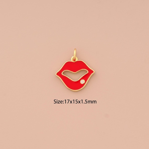 18K Gold Lips Pendant,Enamel Lips Charm,Lips Charm, DIY Jewelry Supplies