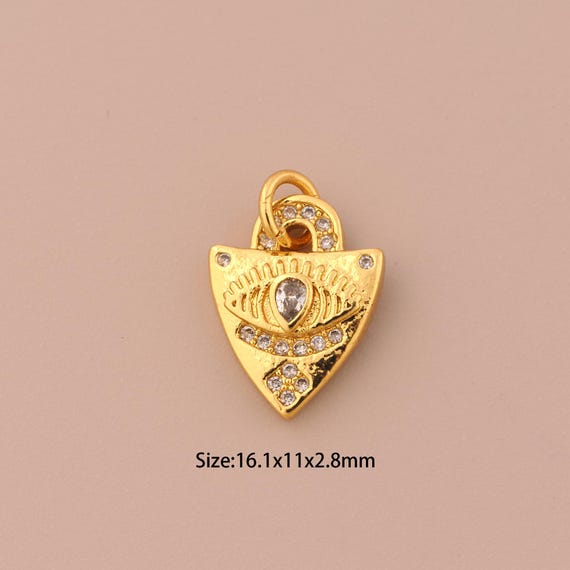 18K Gold Triangle Charms,CZ Pave Evil Eye Charms Pendants,Devil Eye Charm for DIY Jewelry Making Supply