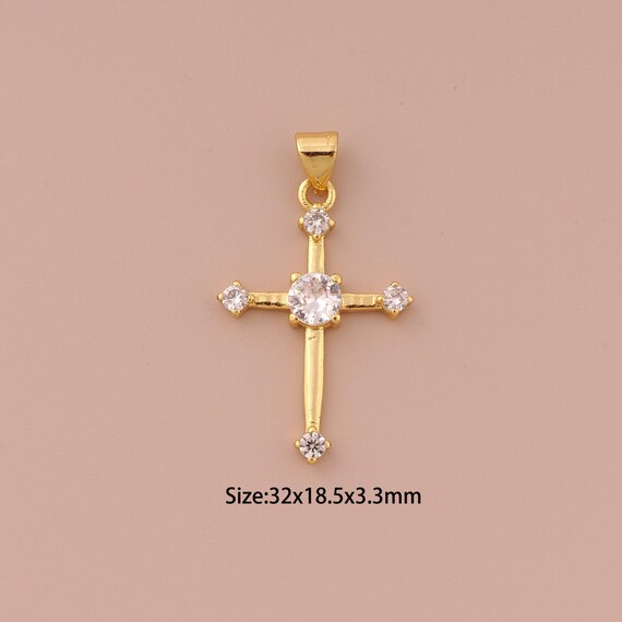 18K Gold Cross Charms,CZ Pave Minimalist Charms Pendants,Christian Charm for DIY Jewelry Making Supply