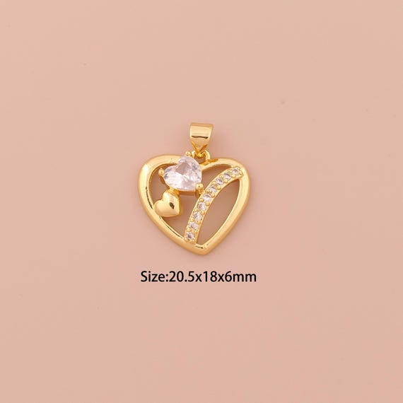18K Gold Heart Charms,CZ Pave Minimalist Charms Pendants,Heart Charm for DIY Jewelry Making Supply