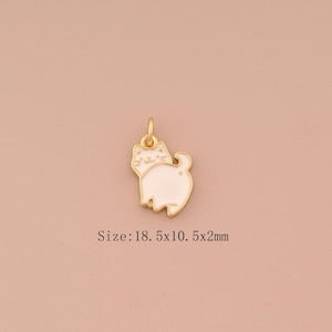 18K Gold Cat Charms,Enamel Animal Charms Pendants,Cat Charm for DIY Jewelry Making Supply