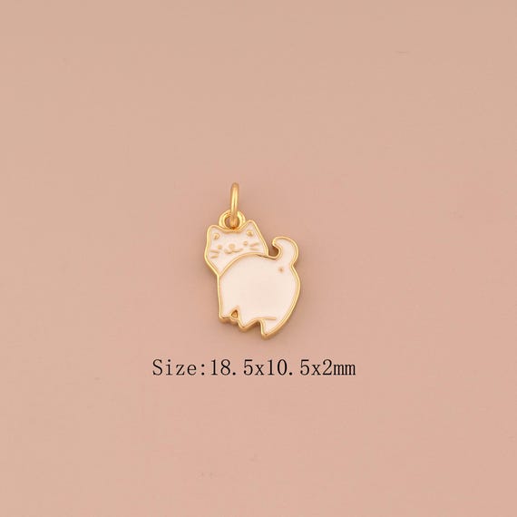 18K Gold Cat Charms,Enamel Animal Charms Pendants,Cat Charm for DIY Jewelry Making Supply