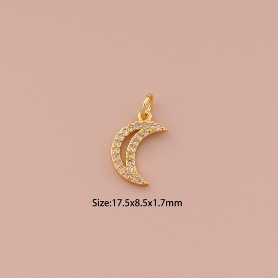 18K Gold Moon Pendant Charms,CZ Pave Minimalist Charms Pendants,Moon Pendant Charm for DIY Jewelry Making Supply