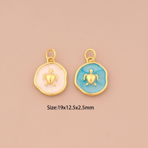18K Gold Turtle Charms,Enamel Round Charms Pendants,Turtle Charm for DIY Jewelry Making Supply