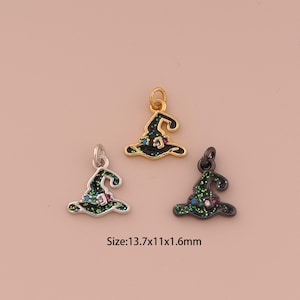 18K Gold Witch Hat Charms,CZ Pave Minimalist Charms Pendants,Witch Hat Charm for DIY Jewelry Making Supply