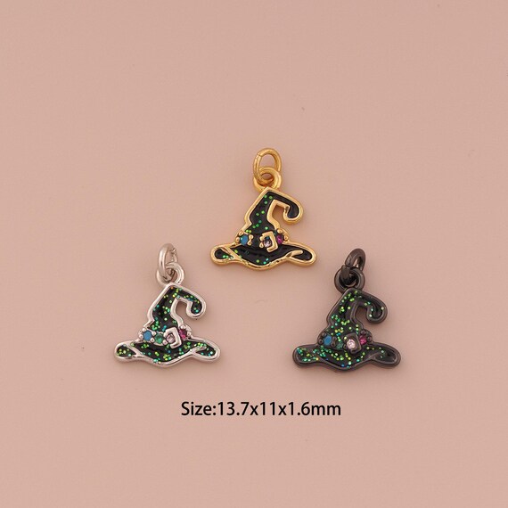 18K Gold Witch Hat Charms,CZ Pave Minimalist Charms Pendants,Witch Hat Charm for DIY Jewelry Making Supply
