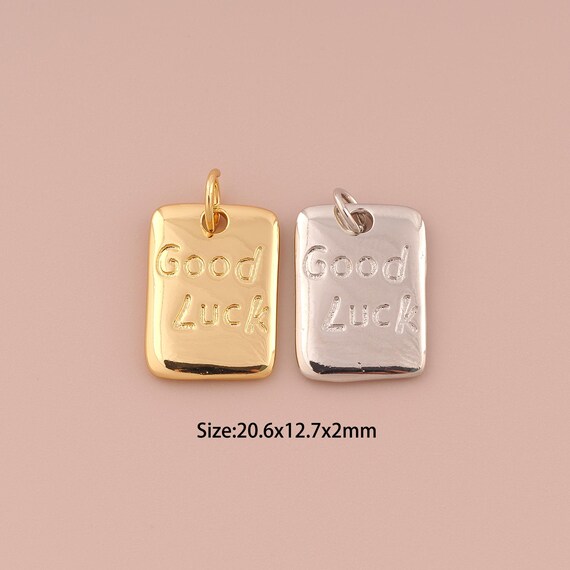 18K Gold GOOD LUCK Charms,Minimalist Charms Pendants,Square Charm for DIY Jewelry Making Supply