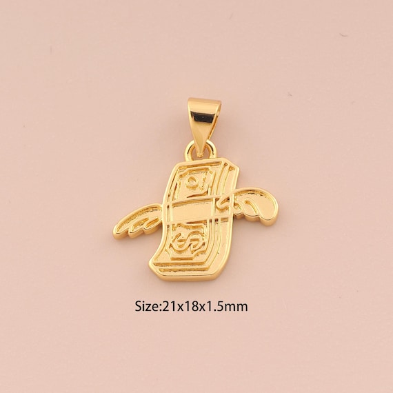 18K Gold Money Charms,Wing Charms Pendants,Minimalist Charm for DIY Jewelry Making Supply