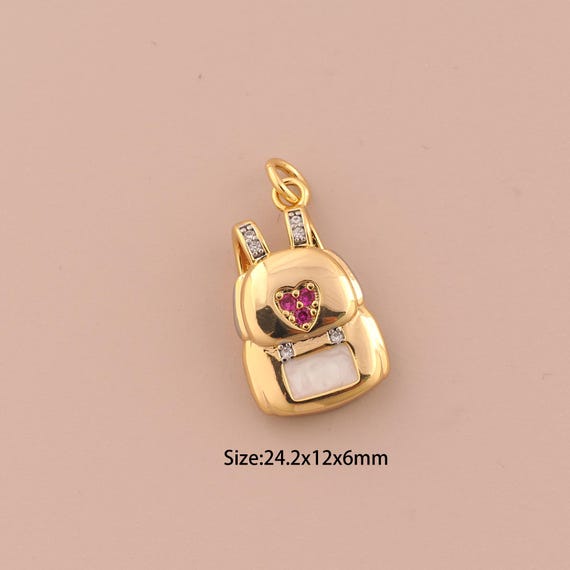 18K Gold Bag Charms,CZ Pave Heart Charms Pendants,Bag Charm for DIY Jewelry Making Supply