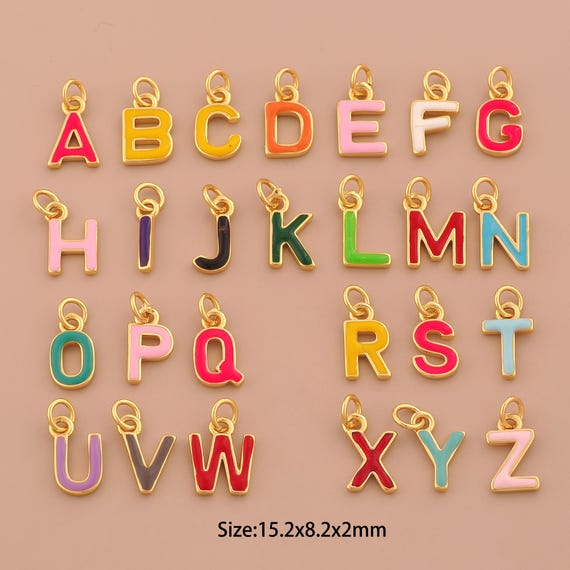 18K Gold 26 Letter Charms,Enamel Initial Charms Pendants,Letter Charm for DIY Jewelry Making Supply