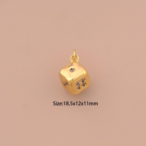 18K Gold Dice Charms,CZ Pave Polyhedron Charms Pendants,Dice Charm for DIY Jewelry Making Supply