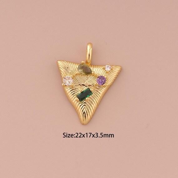 18K Gold Triangle Charms,CZ Pave Minimalist Charms Pendants,Triangle Charm for DIY Jewelry Making Supply