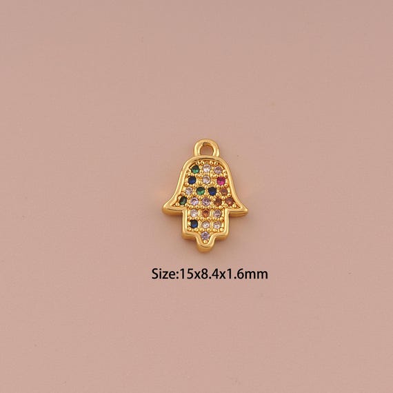 18K Gold Hamsa Pendant Charms,CZ Pave Minimalist Charms Pendants,Fatima Pendant Charm for DIY Jewelry Making Supply