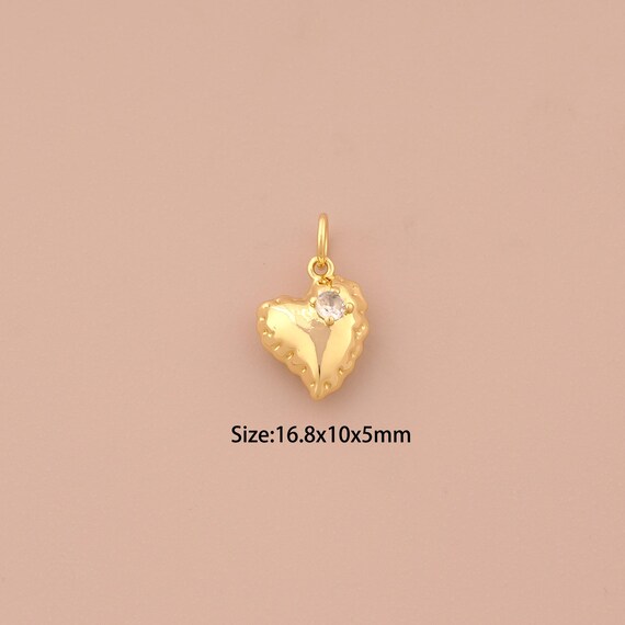 18K Gold Heart Charms,CZ Pave Love Charms Pendants,Heart Charm for DIY Jewelry Making Supply