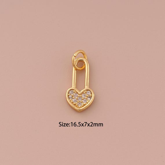 18K Gold Heart Charms,CZ Pave Minimalist Charms Pendants,Lock Charm for DIY Jewelry Making Supply