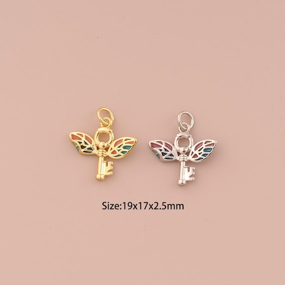 18K Gold Key Charms,Enamel Minimalist Charms Pendants,Leaf Charm for DIY Jewelry Making Supply