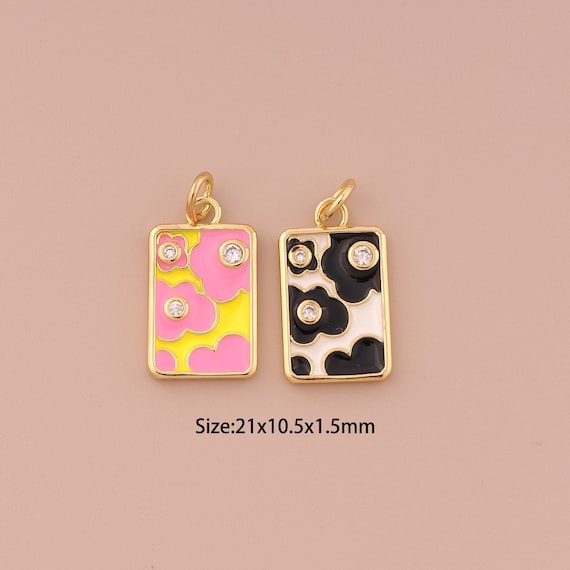 18K Gold Square Charms,CZ Pave Minimalist Charms Pendants,Enamel Square Charm for DIY Jewelry Making Supply