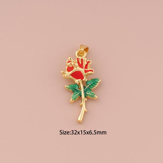 18K Gold Flower Charms,Enamel Minimalist Charms Pendants,Flower Charm for DIY Jewelry Making Supply