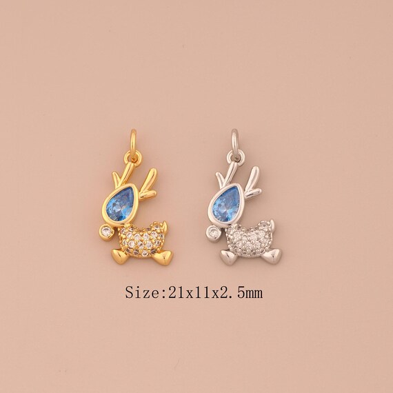18K Gold Deer Charms,CZ Pave Animal Charms Pendants,Elk Charm for DIY Jewelry Making Supply