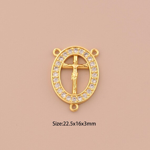 18K Gold Victim Charms,CZ Pave Religious Charms Pendants,Cross Charm for DIY Jewelry Making Supply