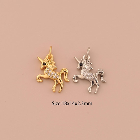18K Gold Pegasus Charms,CZ Pave Minimalist Charms Pendants,Pegasus Charm for DIY Jewelry Making Supply