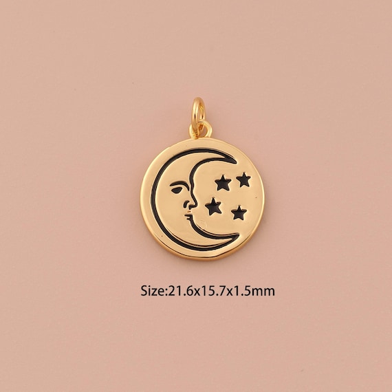 18K Gold Moon Charms,Enamel Minimalist Charms Pendants,Star Charm for DIY Jewelry Making Supply