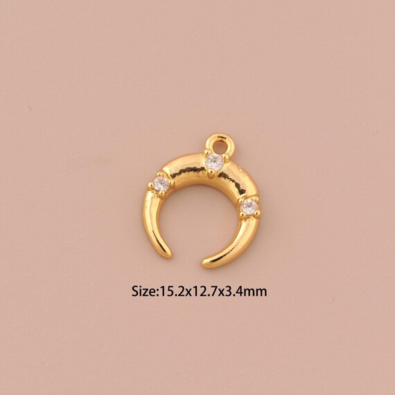 18K Gold Cow Horn Charms,CZ Pave Cow Horn Charms Pendants,Cow Horn Charm for DIY Jewelry Making Supply