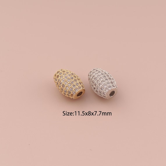 18K Gold Tube Spacer Bead,CZ Pave Minimalist Bead,Round Bead for DIY Jewelry Making Supply