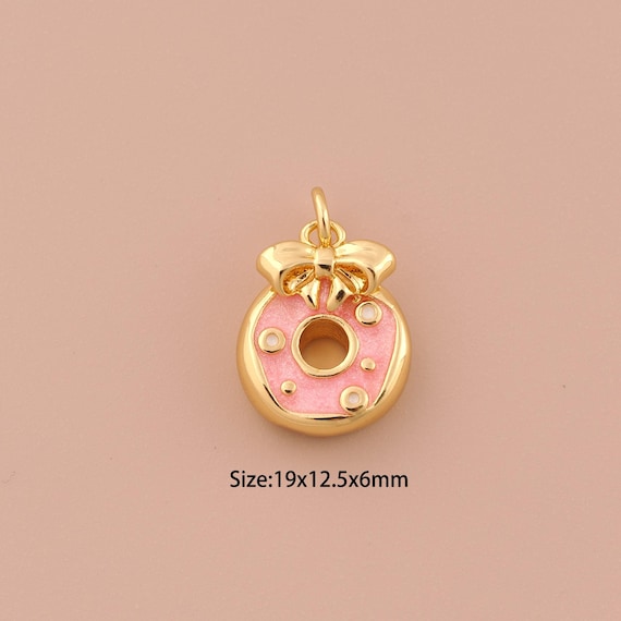 18K Gold Donut Charms,Enamel Minimalist Charms Pendants,Bow Charm for DIY Jewelry Making Supply