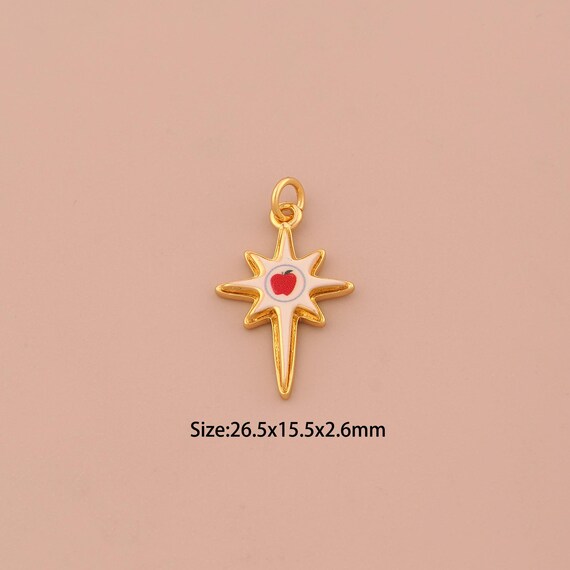 18K Gold Polaris Charms,Enamel Starburst Charms Pendants,Apple Charm for DIY Jewelry Making Supply