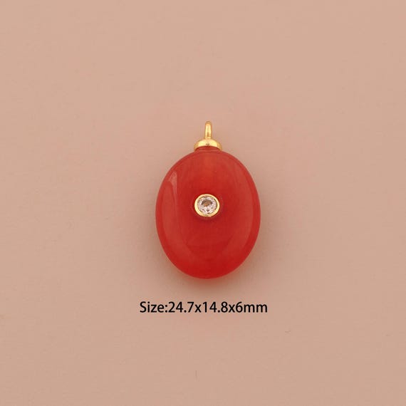18K Gold Energy Stone Charms,Natural Stone Charms Pendants,Red Agate Charm for DIY Jewelry Making Supply
