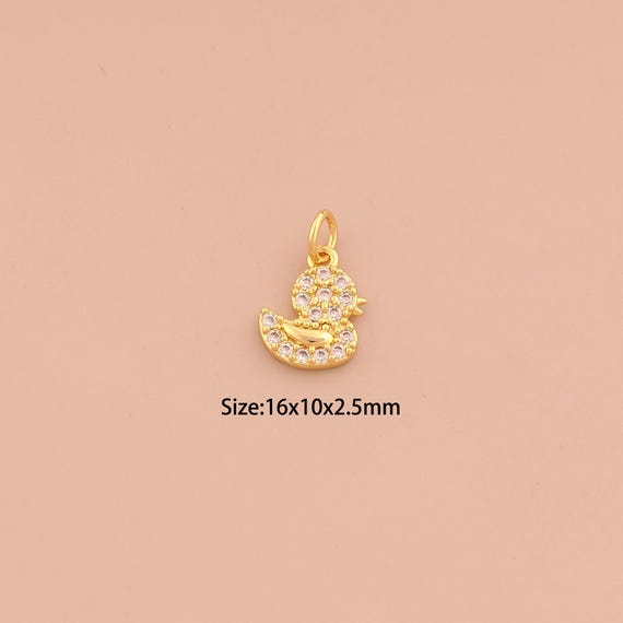 18K Gold Duck Charms,CZ Pave Animal Charms Pendants,Duck Charm for DIY Jewelry Making Supply