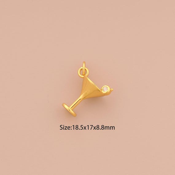 18K Gold Goblet Charms,CZ Pave Wine Glass Charms Pendants,Goblet Charm for DIY Jewelry Making Supply