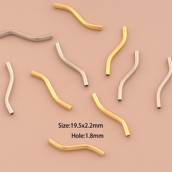 18K Gold Curved Tube Spacer Bead,Tube Bead,Curved Tube Bead for DIY Jewelry Making Supply