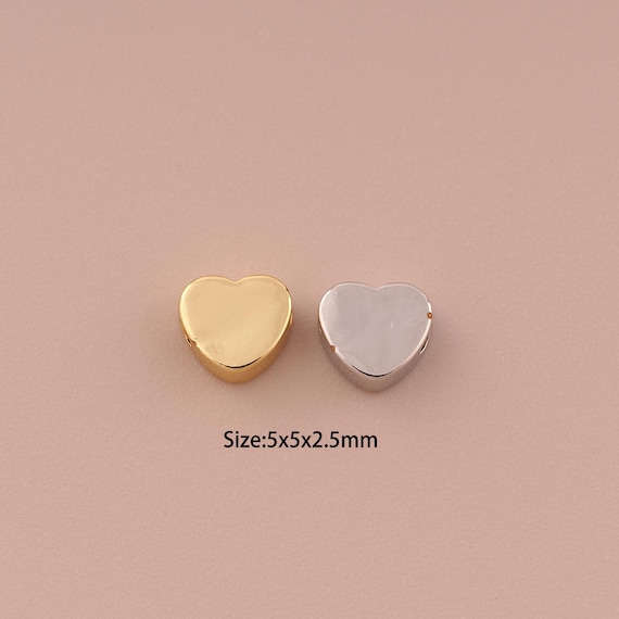 5 pcs 18K Gold Heart Spacer Bead,Minimalist Bead,Flat Bead for DIY Jewelry Making Supply